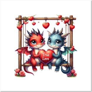 Valentine Dragon Couple On Swing Posters and Art